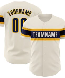 Custom Cream Navy-Gold Authentic Baseball Jersey
