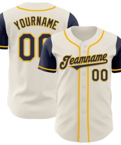 Custom Cream Navy-Gold Authentic Two Tone Baseball Jersey