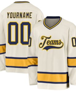 Custom Cream Navy-Gold Hockey Jersey