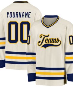 Custom Cream Navy-Gold Hockey Jersey