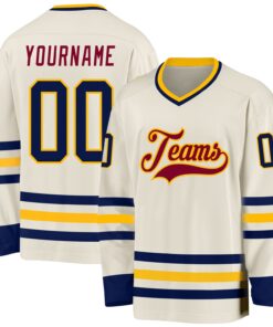 Custom Cream Navy Gold-Maroon Hockey Jersey