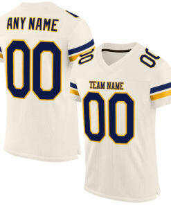 Custom Cream Navy-Gold Mesh Authentic Football Jersey