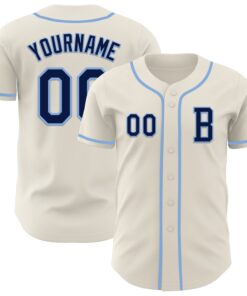 Custom Cream Navy-Light Blue Authentic Baseball Jersey