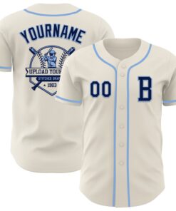 Custom Cream Navy-Light Blue Authentic Baseball Jersey