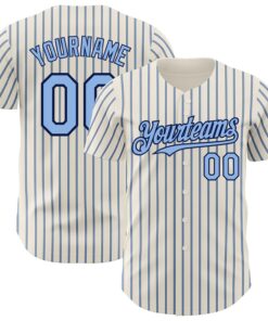 Custom Cream (Navy Light Blue Pinstripe) Light Blue-Navy Authentic Baseball Jersey