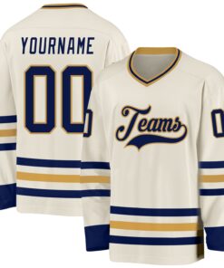 Custom Cream Navy-Old Gold Hockey Jersey