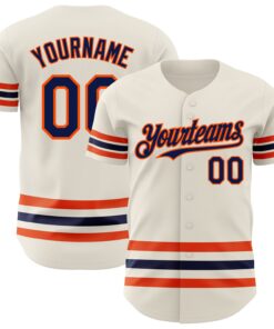 Custom Cream Navy-Orange Line Authentic Baseball Jersey