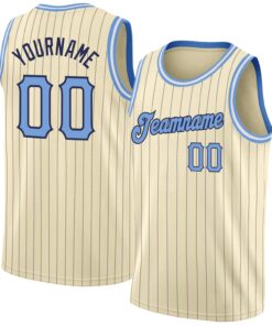 Custom Cream Navy Pinstripe Light Blue-Black Authentic Basketball Jersey