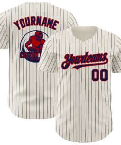 Custom Cream Navy Pinstripe Red Authentic Baseball Jersey