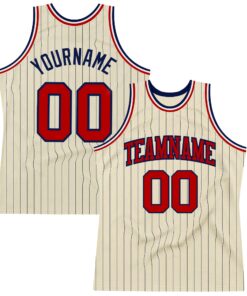Custom Cream Navy Pinstripe Red Authentic Basketball Jersey
