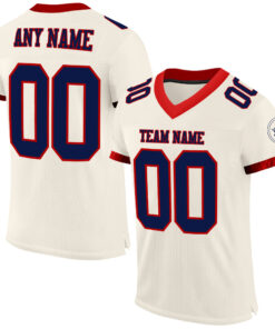 Custom Cream Navy-Red Mesh Authentic Football Jersey