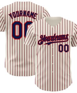 Custom Cream (Navy Red Pinstripe) Navy-Red Authentic Baseball Jersey