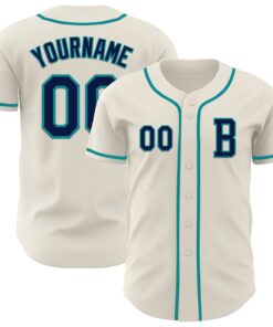 Custom Cream Navy-Teal Authentic Baseball Jersey