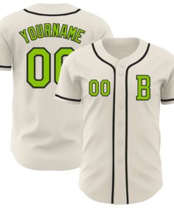Custom Cream Neon Green-Black Authentic Baseball Jersey