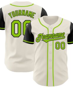 Custom Cream Neon Green-Black Authentic Two Tone Baseball Jersey