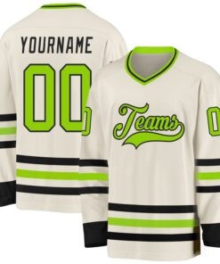 Custom Cream Neon Green-Black Hockey Jersey