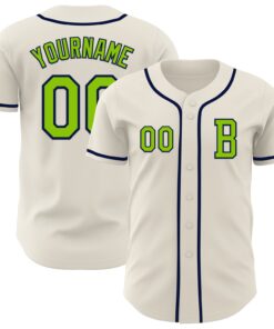 Custom Cream Neon Green-Navy Authentic Baseball Jersey