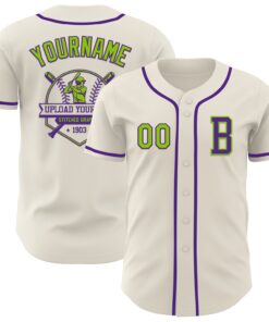 Custom Cream Neon Green-Purple Authentic Baseball Jersey