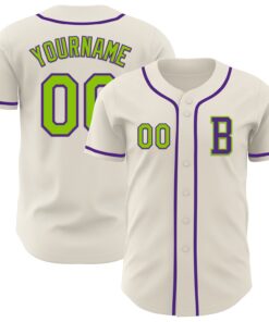 Custom Cream Neon Green-Purple Authentic Baseball Jersey