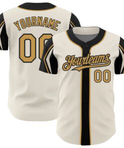 Custom Cream Old Gold-Black 3 Colors Arm Shapes Authentic Baseball Jersey