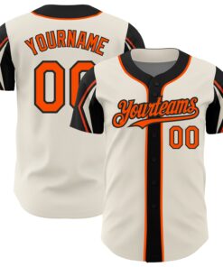 Custom Cream Orange-Black 3 Colors Arm Shapes Authentic Baseball Jersey