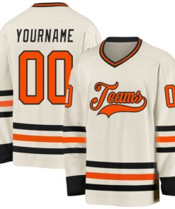 Custom Cream Orange-Black Hockey Jersey