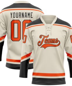 Custom Cream Orange-Black Hockey Lace Neck Jersey