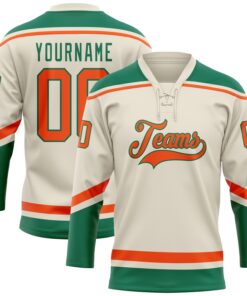 Custom Cream Orange-Kelly Green Hockey Lace Neck Jersey