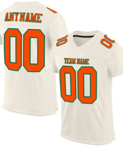 Custom Cream Orange-Kelly Green Mesh Authentic Football Jersey