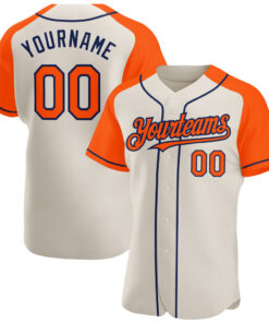 Custom Cream Orange-Navy Authentic Raglan Sleeves Baseball Jersey