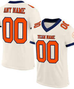 Custom Cream Orange-Navy Mesh Authentic Football Jersey