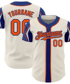Custom Cream Orange-Royal 3 Colors Arm Shapes Authentic Baseball Jersey