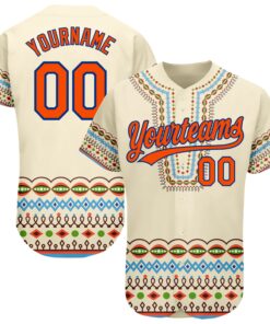 Custom Cream Orange-Royal 3D Pattern Design Traditional African Ethnic Style Authentic Baseball Jersey