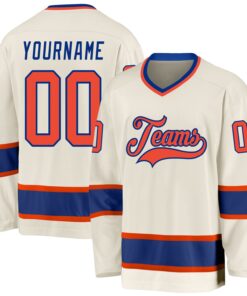 Custom Cream Orange-Royal Hockey Jersey