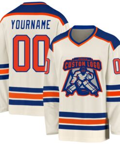 Custom Cream Orange-Royal Hockey Jersey