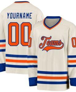 Custom Cream Orange-Royal Hockey Jersey