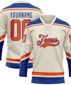 Custom Cream Orange-Royal Hockey Lace Neck Jersey