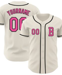 Custom Cream Pink-Black Authentic Baseball Jersey