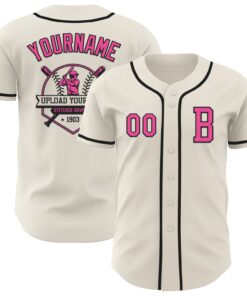 Custom Cream Pink-Black Authentic Baseball Jersey