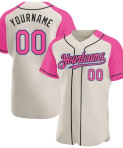 Custom Cream Pink Black-Light Blue Authentic Raglan Sleeves Baseball Jersey