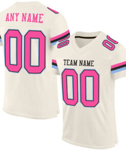 Custom Cream Pink Black-Light Blue Mesh Authentic Football Jersey