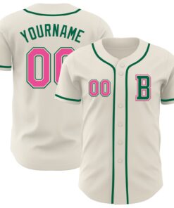 Custom Cream Pink-Kelly Green Authentic Baseball Jersey