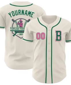 Custom Cream Pink-Kelly Green Authentic Baseball Jersey