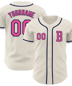 Custom Cream Pink-Navy Authentic Baseball Jersey