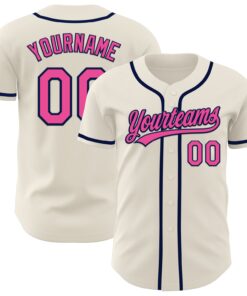 Custom Cream Pink-Navy Authentic Baseball Jersey