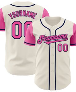 Custom Cream Pink-Navy Authentic Two Tone Baseball Jersey