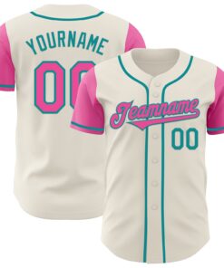 Custom Cream Pink-Teal Authentic Two Tone Baseball Jersey