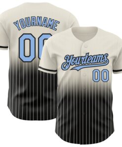 Custom Cream Pinstripe Light Blue-Black Authentic Fade Fashion Baseball Jersey