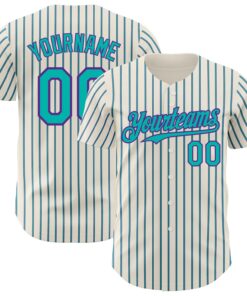 Custom Cream (Purple Aqua Pinstripe) Aqua-Purple Authentic Baseball Jersey