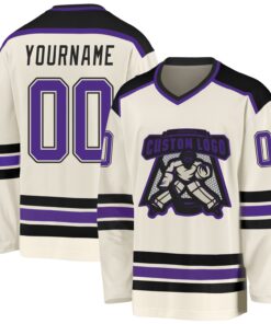 Custom Cream Purple-Black Hockey Jersey